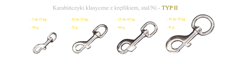 Karabińczyki klasyczne stalowe z krętlikiem komplet